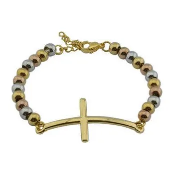 Náramek Doria Náramek korálkový z oceli s křížem CROSS