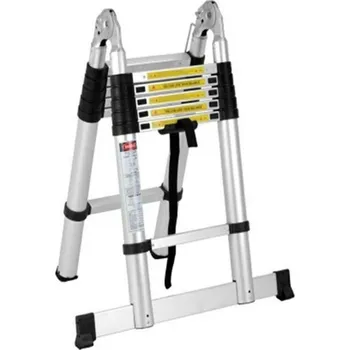 Žebřík Oboustranný teleskopický žebřík hliníkový 3.8 m, nosnost 150kg,rozkládací štafle