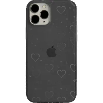 Pouzdro na mobilní telefon Průhledný kryt s měňavými srdíčky pro iPhone 13 Pro Max - černý