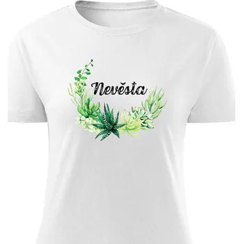 Dámské tričko Dámské tričko Nevěsta - květiny zelené Barva: Bílá, Velikost: M