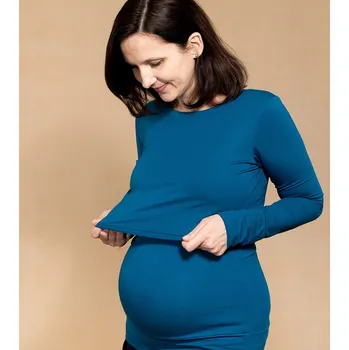 Dámské tričko Bambusové kojící tričko s dlouhými rukávy - modré, Adelay Velikost: XL