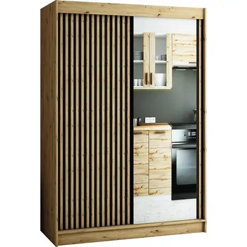 Šatní skříň Skříň Lamelo 2 150 dub artisan/černá/zrcadlo