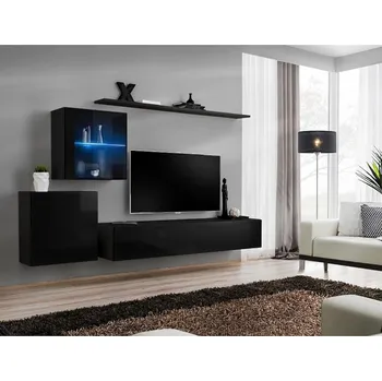 Obývací stěna Obývací Stěna Switch Sklo+Led Xv Černá