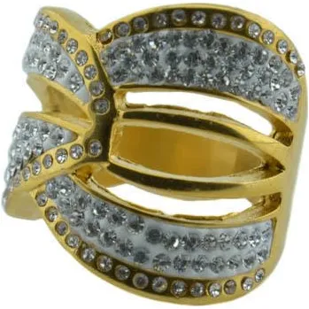 Prsten Doria Prsten z oceli zlatý s kamínky M071 Velikosť: 57