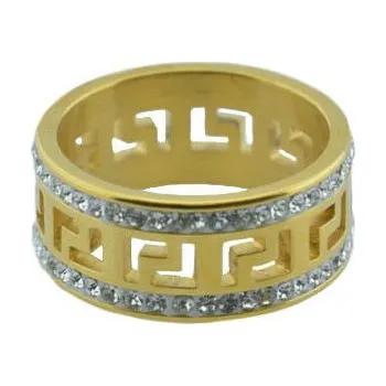 Prsten Doria Prsten z oceli zlatý s kamínky M135 Velikosť: 51 / 52