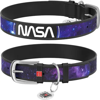 Obojek pro psa WAU DOG Kožený obojek se vzorem NASA 21 černý Obvod krku:: 21-29 cm, širka: 12 mm