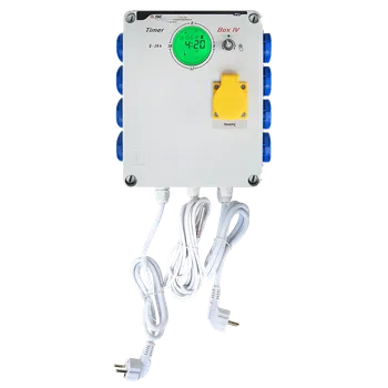 Spínací hodiny GSE Timer Box IV - 8x600W + topení / 220V (Timer Box IV se používá ke spínání několika indukčních zátěží, jako jsou vysokotlaké výbojky s vysokým zapínacím proudem s několika dodatečnými funkcemi.)