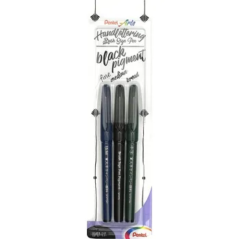 PENTEL pigmentový Brush Sign Pen, 3ks