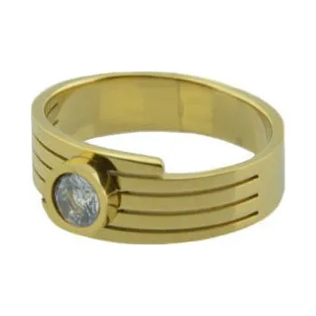 Prsten Doria Prsten z oceli zlatý s kamínkem M061 Velikosť: 57