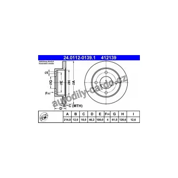 Brzdový kotouč Brzdový kotouč ATE 24.0112-0139 (AT 412139) - NISSAN