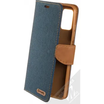 Pouzdro na mobilní telefon 1Mcz Canvas Book flipové pouzdro pro Samsung Galaxy A03s tmavě modrá hnědá (dark blue camel)