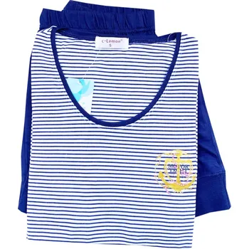 Dámské noční prádlo Benter Dámské bavlněné pyžamo dlouhý rukáv - Pruhované Barva: Modrá, Velikost: XXL