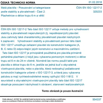 ČSN EN ISO 12217-2 - Malá plavidla - Posuzování a kategorizace podle stability a plovatelnosti - Část 2: Plachetnice o délce trupu 6 m a větší - Tisk