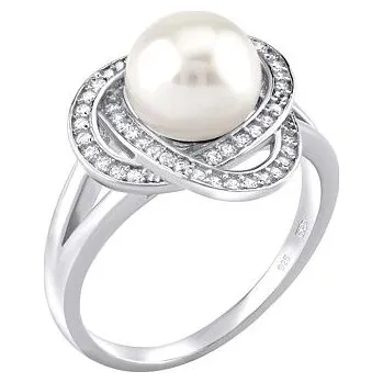 Prsten Stříbrný prsten LAGUNA s pravou přírodní bílou perlou velikost obvod 59 mm LPS0044W-obvod 59 mm