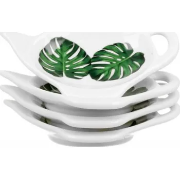 DUO Gifts DG - Sada porcelánových podčajníků MONSTERA 4 ks - 12*8,5 cm