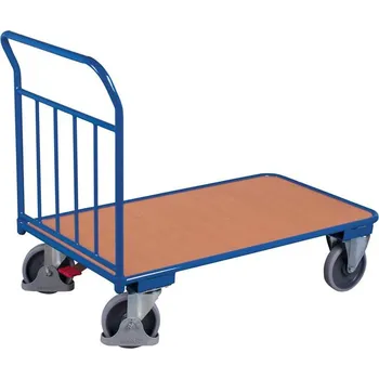 Plošinový vozík Manipulační vozík skladový VARIOfit, madlo s mříží, 850x500 mm, nosnost 400 kg