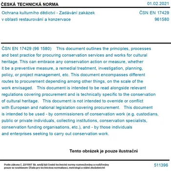 ČSN EN 17429 - Ochrana kulturního dědictví - Zadávání zakázek v oblasti restaurování a konzervace - Tisk