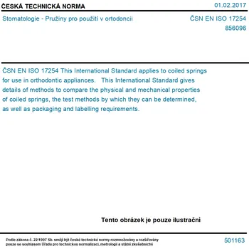 ČSN EN ISO 17254 - Stomatologie - Pružiny pro použití v ortodoncii - Tisk