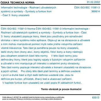 ČSN ISO/IEC 11581-3 - Informační technologie - Rozhraní uživatelských systémů a symboly - Symboly a funkce ikon - Část 3: Ikony ukazatelů - Tisk