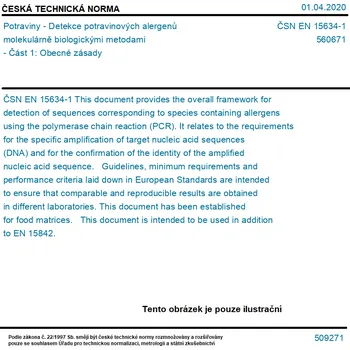 ČSN EN 15634-1 - Potraviny - Detekce potravinových alergenů molekulárně biologickými metodami - Část 1: Obecné zásady - Tisk