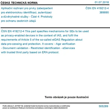 ČSN EN 419212-4 - Aplikační rozhraní pro prvky zabezpečení pro elektronickou identifikaci, autentizaci a důvěryhodné služby - Část 4: Protokoly pro ochranu osobních údajů - Tisk