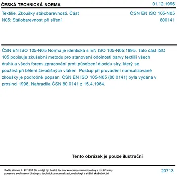 ČSN EN ISO 105-N05 - Textilie. Zkoušky stálobarevnosti. Část N05: Stálobarevnost při síření - Tisk