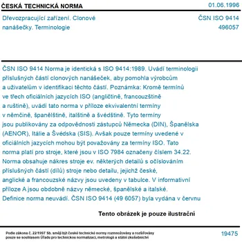 ČSN ISO 9414 - Dřevozpracující zařízení. Clonové nanášečky. Terminologie - Tisk