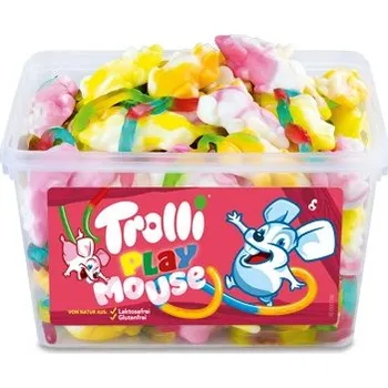 Bonbon Želé TROLLI Myši 16 g / 75 ks - dóza (želé bonbony s příchutí ve tvaru myšek / Trolli želé myši)