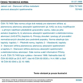 ČSN 75 7400 - Jakost vod - Stanovení stříbra metodami atomové absorpční spektrometrie - Tisk