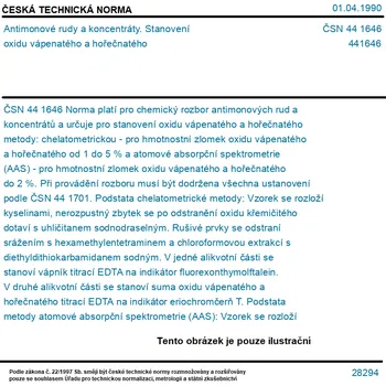 ČSN 44 1646 - Antimonové rudy a koncentráty. Stanovení oxidu vápenatého a hořečnatého - Tisk
