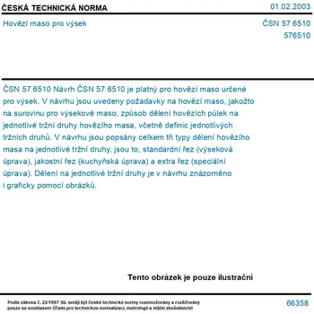 ČSN 57 6510 - Hovězí maso pro výsek - Tisk