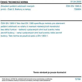 ČSN EN 1365-5 - Zkoušení požární odolnosti nosných prvků - Část 5: Balkony a rampy - Tisk