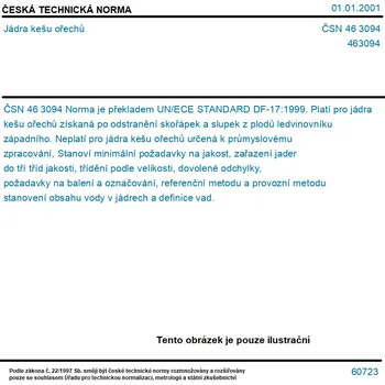 ČSN 46 3094 - Jádra kešu ořechů - Tisk