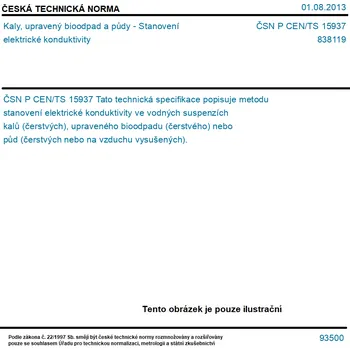 ČSN P CEN/TS 15937 - Kaly, upravený bioodpad a půdy - Stanovení elektrické konduktivity - Tisk