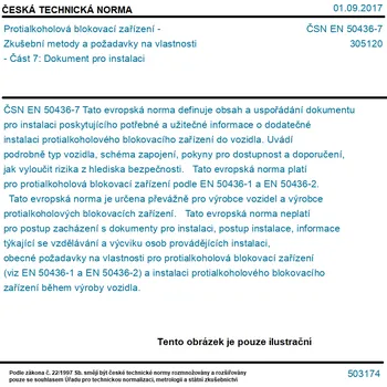 ČSN EN 50436-7 - Protialkoholová blokovací zařízení - Zkušební metody a požadavky na vlastnosti - Část 7: Dokument pro instalaci - Tisk