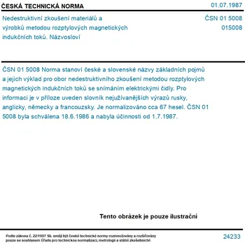 ČSN 01 5008 - Nedestruktivní zkoušení materiálů a výrobků metodou rozptylových magnetických indukčních toků. Názvosloví - Tisk
