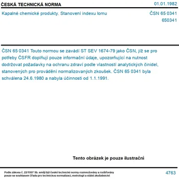 ČSN 65 0341 - Kapalné chemické produkty. Stanovení indexu lomu - Tisk