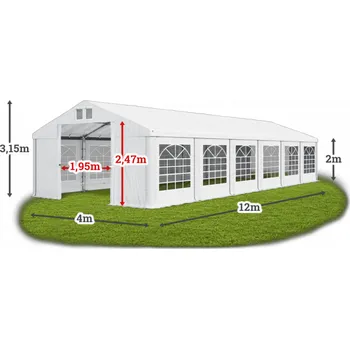 Zahradní stan Párty stan 4x12x2m střecha PVC 560g/m2 boky PVC 500g/m2 konstrukce ZIMA Zelená Zelená Bílá