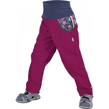 Dívčí kalhoty Unuo softshellové kalhoty bez zateplení malinová květinky Velikost: 122/128