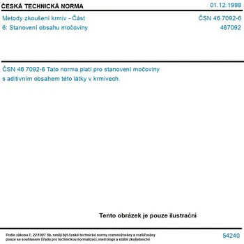 ČSN 46 7092-6 - Metody zkoušení krmiv - Část 6: Stanovení obsahu močoviny - Tisk