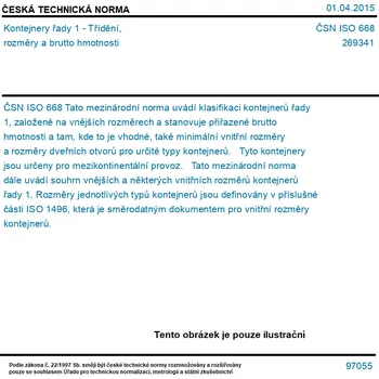 ČSN ISO 668 - Kontejnery řady 1 - Třídění, rozměry a brutto hmotnosti - Tisk