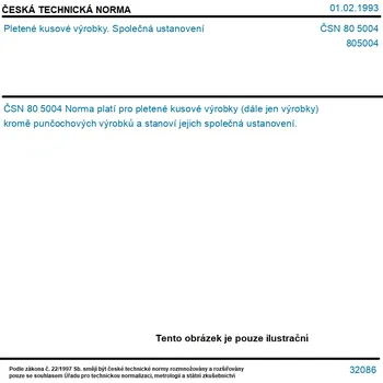 ČSN 80 5004 - Pletené kusové výrobky. Společná ustanovení - Tisk