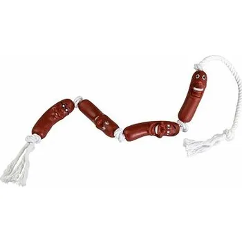 Hračka pro psa HIP HOP Vinylové klobásky na bavlněné šňůře 78cm
