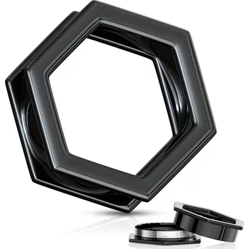 Piercing Šperky4U Ocelový tunel do ucha černý - šestihran - TN01024-06