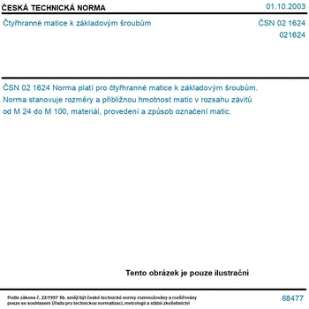 ČSN 02 1624 - Čtyřhranné matice k základovým šroubům - Tisk