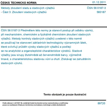 ČSN 56 0187-3 - Metody zkoušení sladu a sladových výtažků - Část 3: Zkoušení sladových výtažků - Tisk