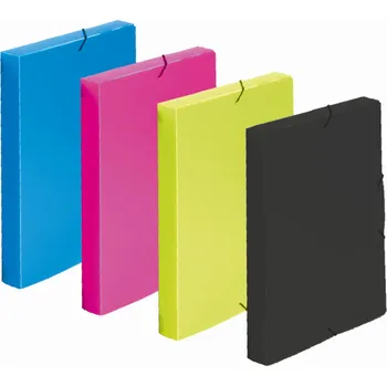 Krabice na spisy A4 s gumou, 3 klopy, 3 cm, neprůhledná magenta