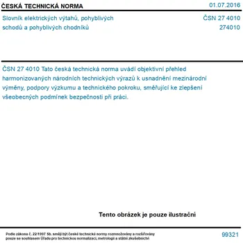 ČSN 27 4010 - Slovník elektrických výtahů, pohyblivých schodů a pohyblivých chodníků - Tisk