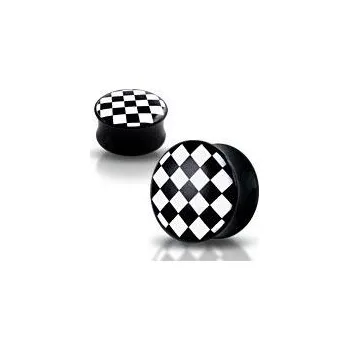 Piercing Šperky4U Akrylátový plug do ucha šachovnice - průměr 24 mm - PL01023-24
