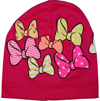 Čepice Dívčí tmavě růžová čepice s mašličkami. 4 - 6;7 - 8 SEZON